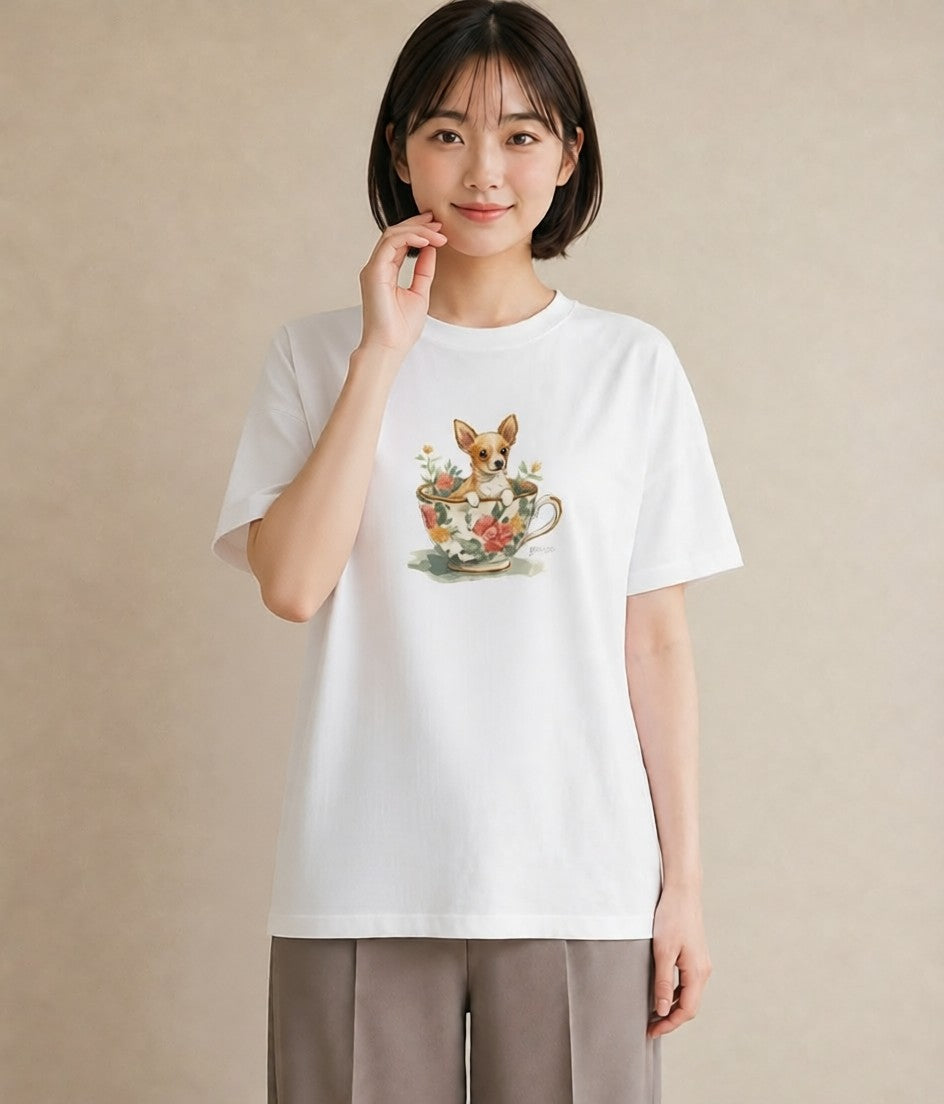 Tシャツ レディース チワワ 犬 いぬ イラスト お出かけ 普段着 白T YMAZO