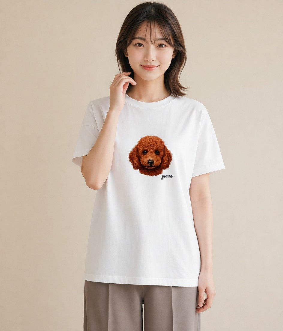 Tシャツ レディース トイプードル プードル 犬 いぬ イラスト ニュアンス 公園 ママ 白T YMAZO