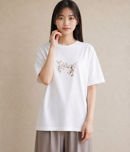 デザインTシャツ レディース 洗濯物 風 ナチュラル アンティーク イラスト 上品 誕生日プレゼント 綿100 白T YMAZO