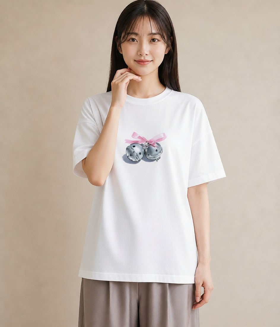 半袖Tシャツ レディース 風鈴 ガラス 夏 ナチュラル アンティーク イラスト ユニーク 在宅 公園 白T YMAZO