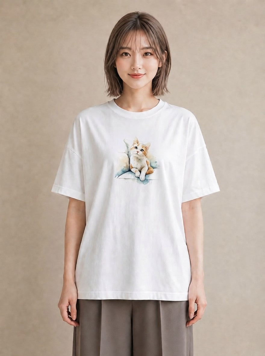 プリントTシャツ レディース 猫の手 猫 ねこ イラスト ナチュラル ママ カフェ服 白T YMAZO