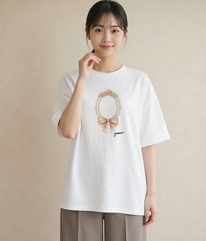 デザインTシャツ レディース 手鏡 アンティーク レトロ ナチュラル イラスト おしゃれギフト 社会人 白T YMAZO