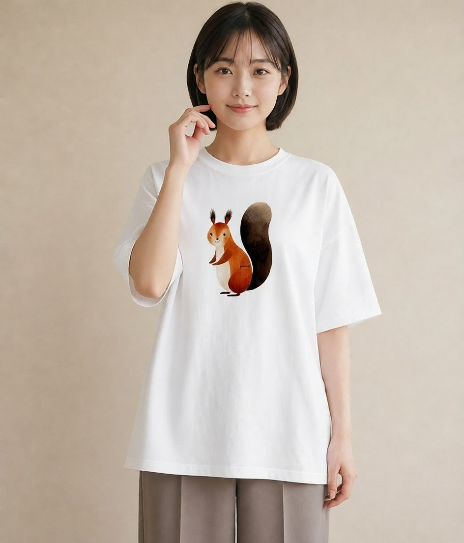 半袖Tシャツ レディース シマリス ペット 動物 イラスト 水彩風 ホワイトデー 春服 白T YMAZO