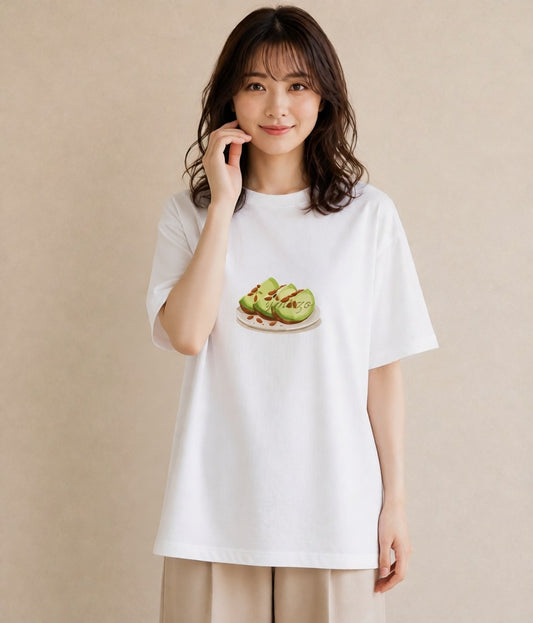 Tシャツ レディース アボカド 食べ物 フード イラスト カフェ巡り 女子会 白T YMAZO