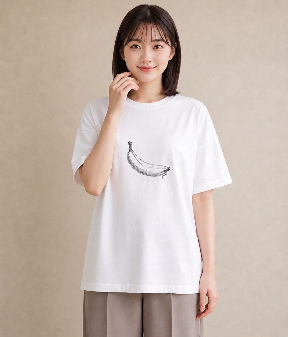 半袖Tシャツ レディース バナナ 食べ物 フード イラスト シック 春コーデ 姉妹 白T YMAZO