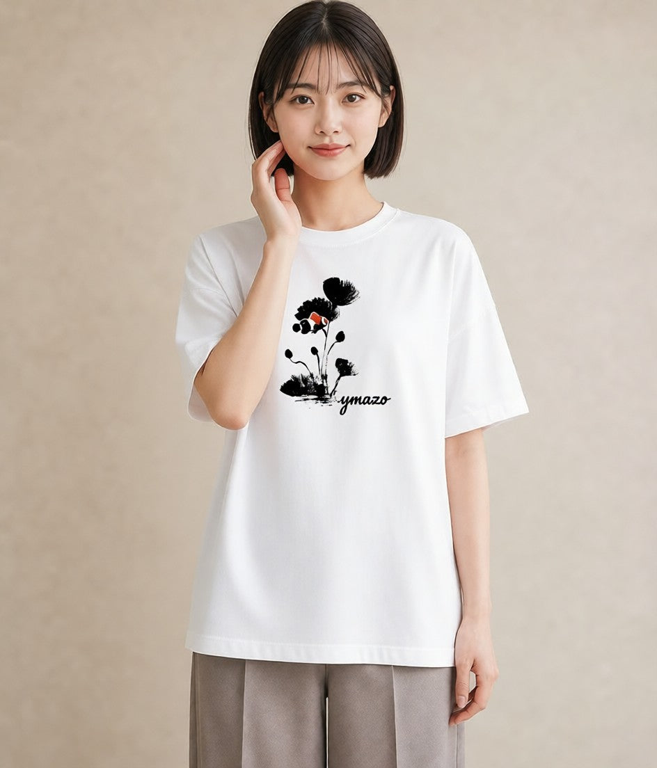 プリントTシャツ レディース 風鈴 ガラス 夏 ナチュラル アンティーク イラスト ゆるかわ 旅行用 海 白T YMAZO