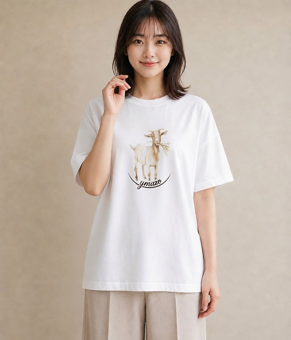 プリントTシャツ レディース 山羊座 星空 宇宙 イラスト ヴィンテージ風 女子会 お揃い 白T YMAZO