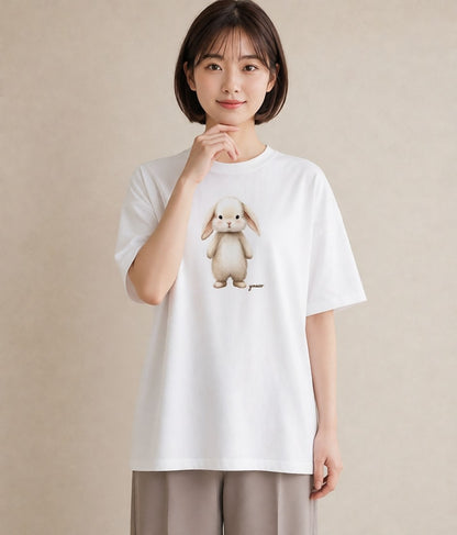 デザインTシャツ レディース ウサギ系野生 動物 アニマル イラスト ボタニカル ママ カフェ服 白T YMAZO