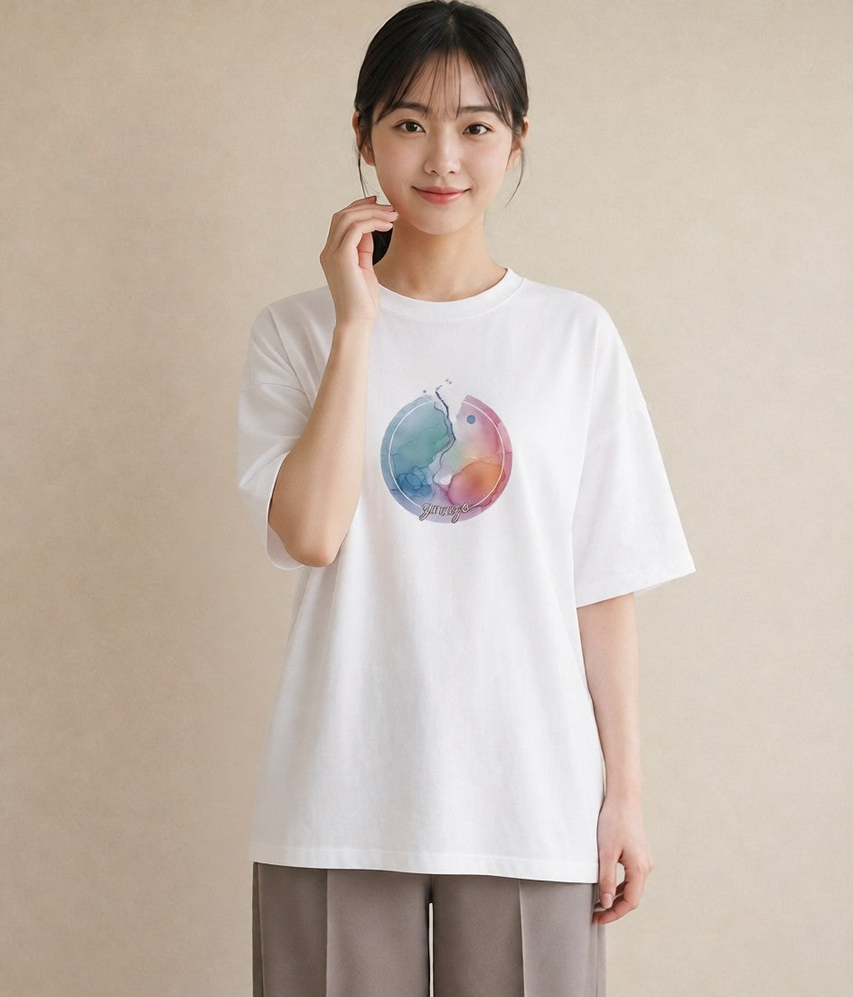 Tシャツ レディース 双子座 星空 宇宙 イラスト 普段使い カフェ巡り 女子会 白T YMAZO