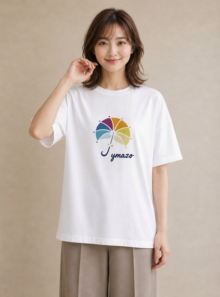 デザインTシャツ レディース 傘 水たまり 雨 ナチュラル アンティーク イラスト ボタニカル お出かけ 普段着 白T YMAZO