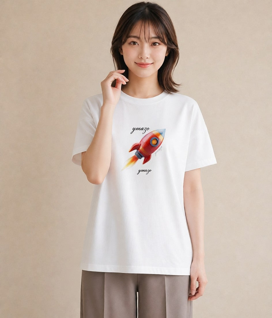 Tシャツ レディース ロケット 星空 宇宙 イラスト シック 公園 ママ 白T YMAZO