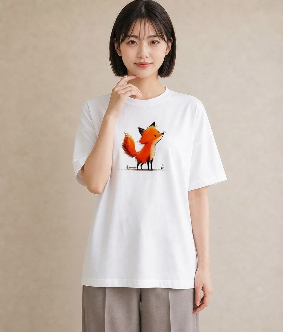 Tシャツ レディース きつね 動物 アニマル イラスト ポップ 旅行用 海 白T YMAZO
