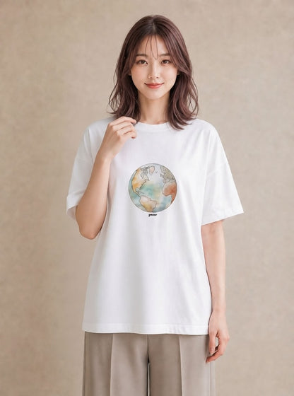 グラフィックTシャツ レディース 土星 星空 宇宙 イラスト ユニーク ホワイトデー 春服 白T YMAZO