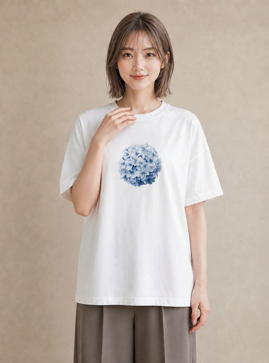 グラフィックTシャツ レディース あじさい 紫陽花 アジサイ 花 花柄 イラスト お洒落 通勤 在宅 白T YMAZO