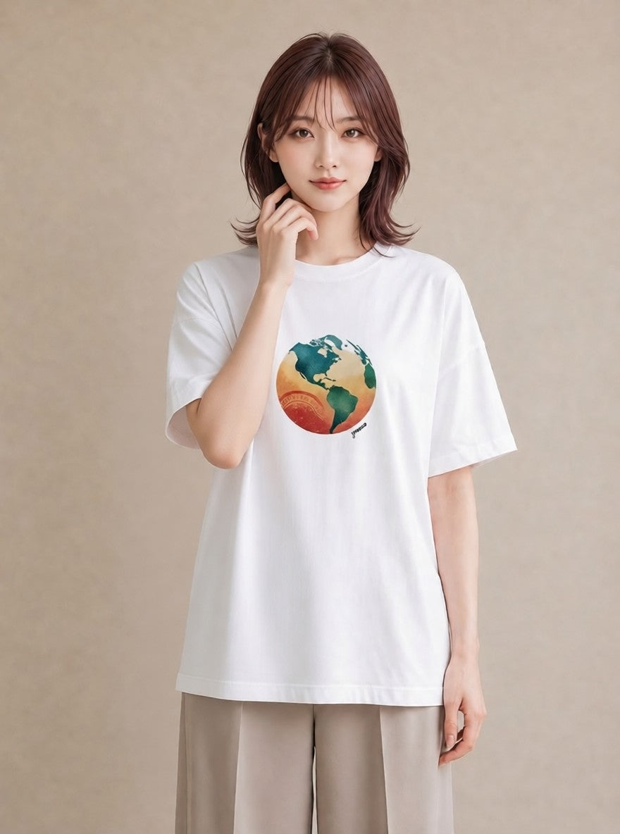 グラフィックTシャツ レディース 地球 星空 宇宙 イラスト きれいめ おしゃれギフト 社会人 白T YMAZO