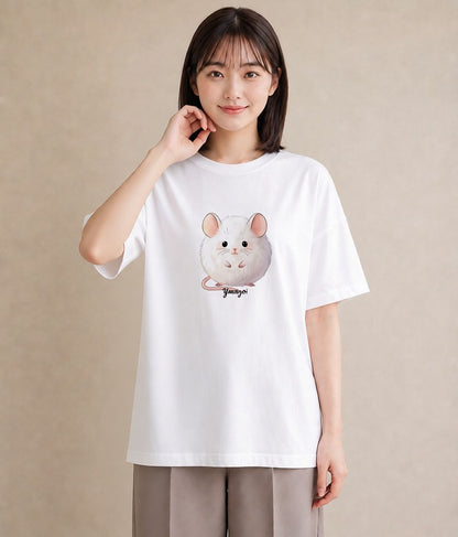 半袖Tシャツ レディース ロボロフスキー ペット 動物 イラスト レトロ クリスマス 旅行 白T YMAZO