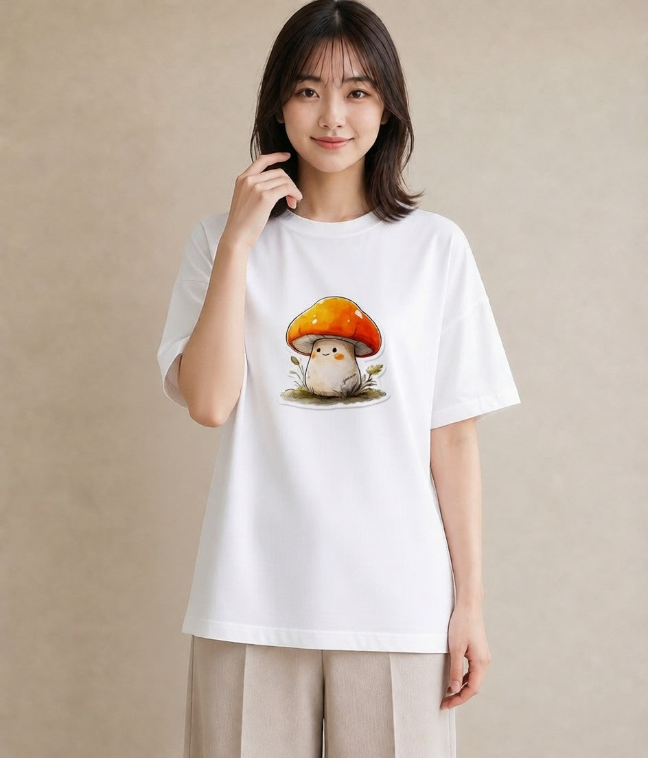 グラフィックTシャツ レディース きのこ 植物 ボタニカル イラスト 抜け感 親子 20代 白T YMAZO