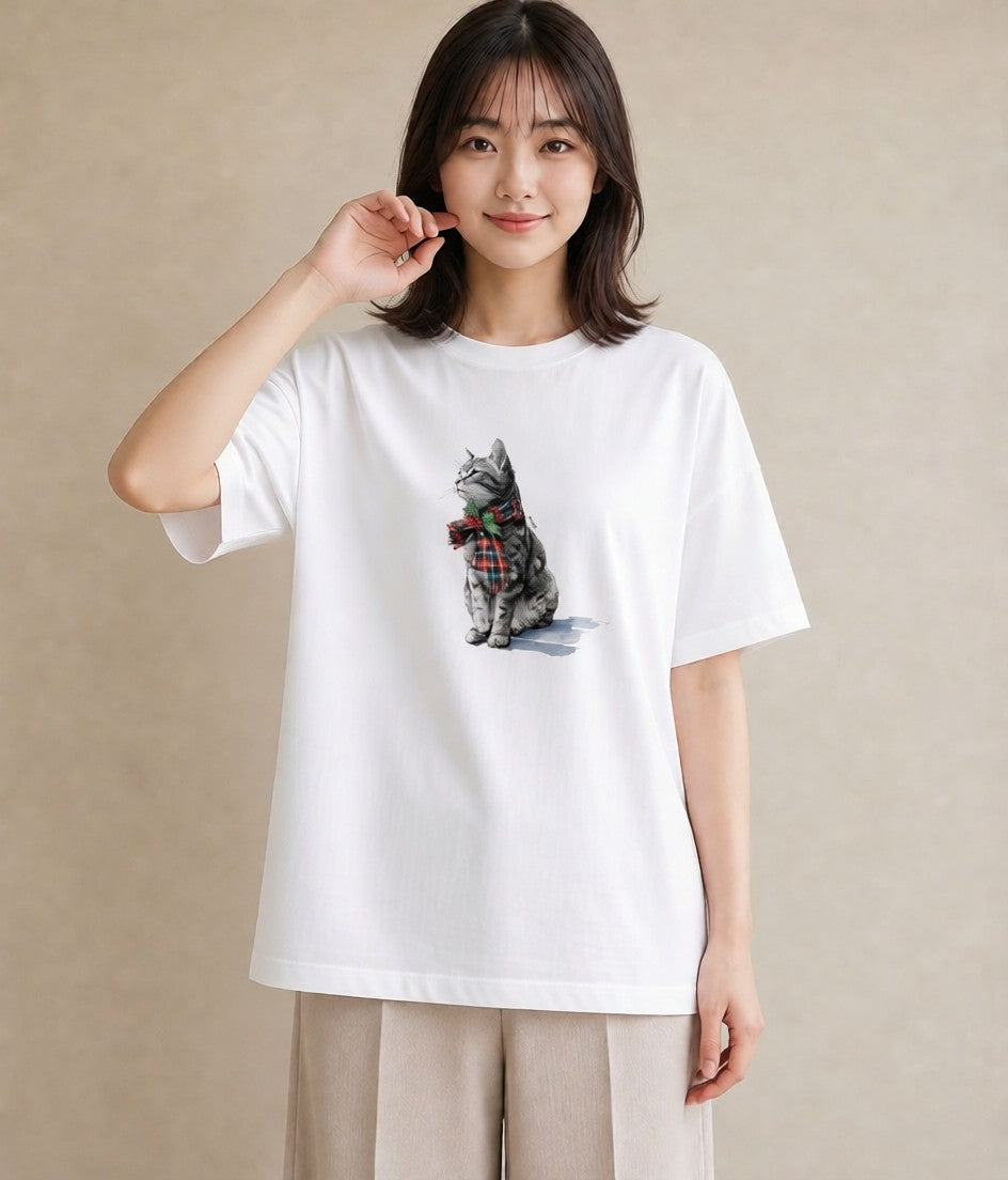 プリントTシャツ レディース サバトラ 猫 ねこ イラスト ポップ 社会人 女性 白T YMAZO