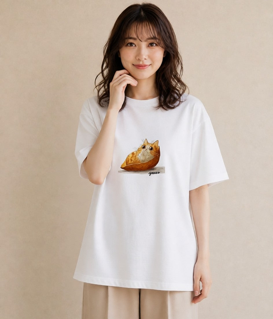 デザインTシャツ レディース 茶トラ 茶猫 猫 ねこ イラスト フェミニン 女子会 お揃い 白T YMAZO