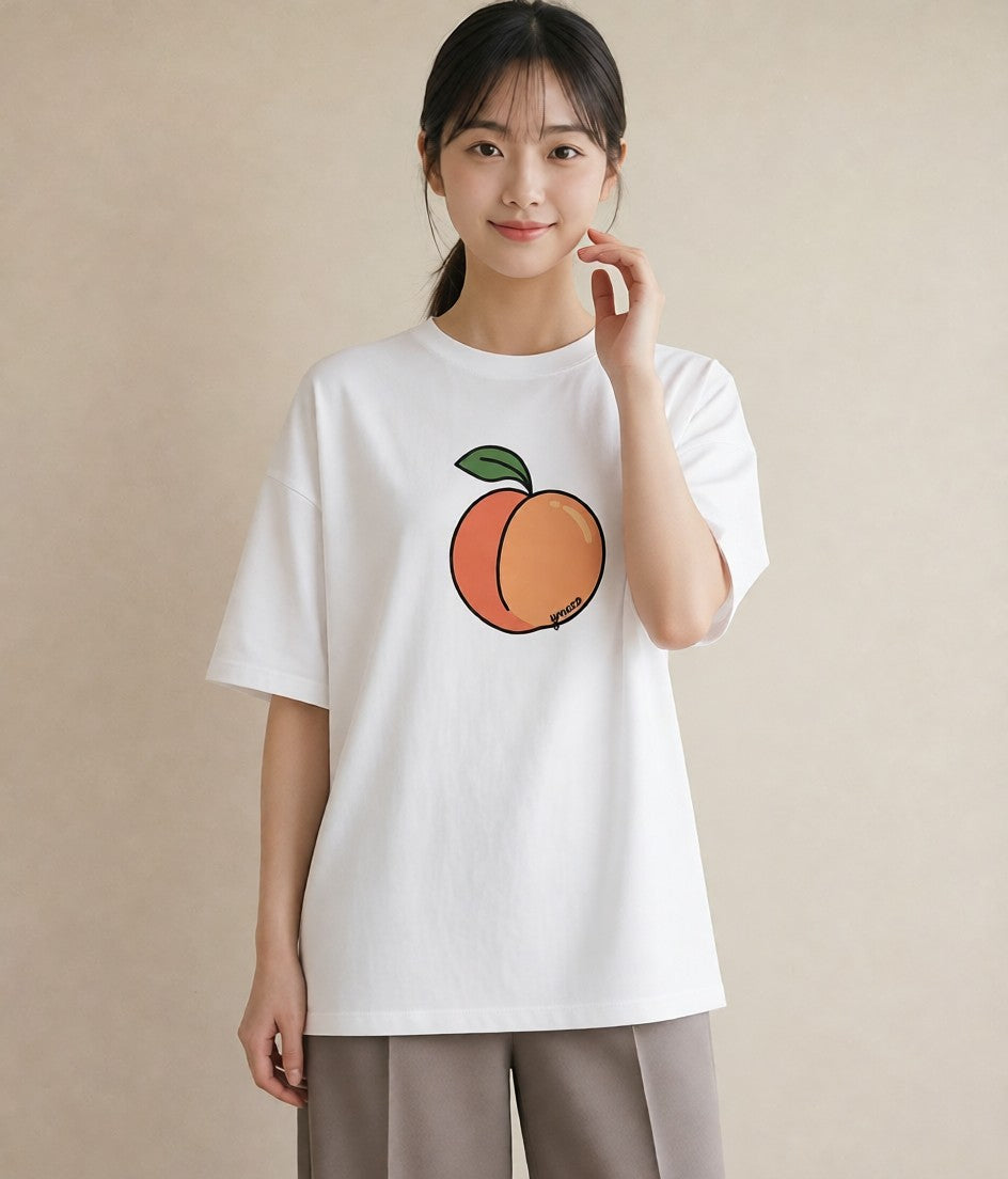 デザインTシャツ レディース もも 食べ物 フード イラスト 韓国風 週末コーデ 敬老の日 白T YMAZO