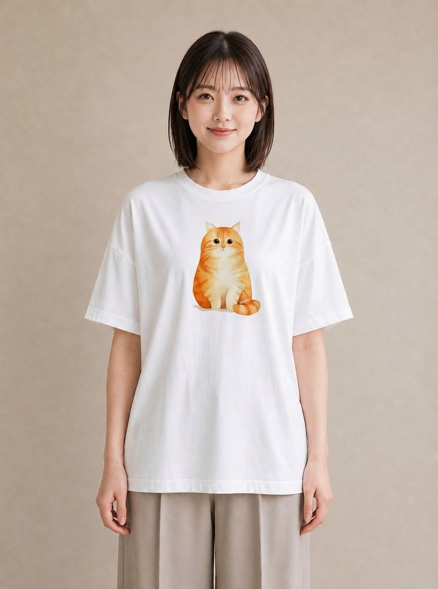 半袖Tシャツ レディース おすわり猫 猫 ねこ イラスト 手描き風 親子 20代 白T YMAZO