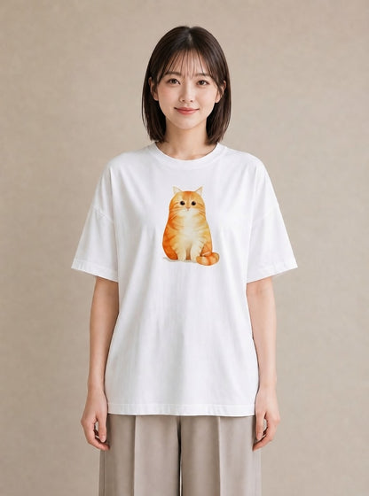 半袖Tシャツ レディース おすわり猫 猫 ねこ イラスト 手描き風 親子 20代 白T YMAZO