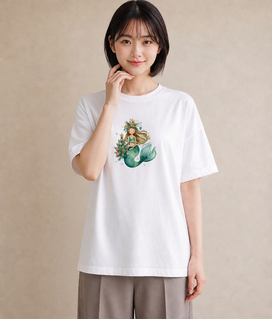 プリントTシャツ レディース 人魚 海の生き物 海 イラスト 個性的 通学 誕生日プレゼント 白T YMAZO