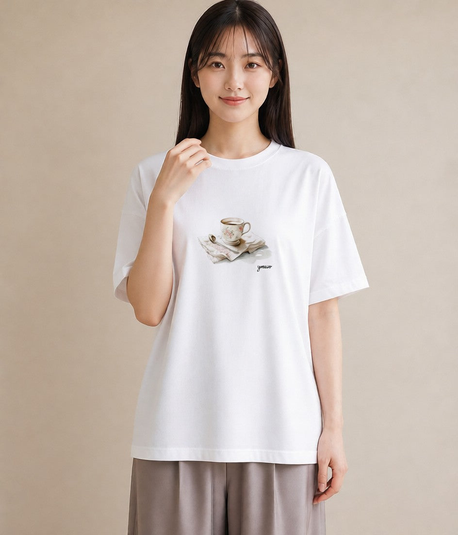 半袖Tシャツ レディース エスプレッソ 食べ物 フード イラスト 淡色 カジュアルコーデ 買い物 白T YMAZO