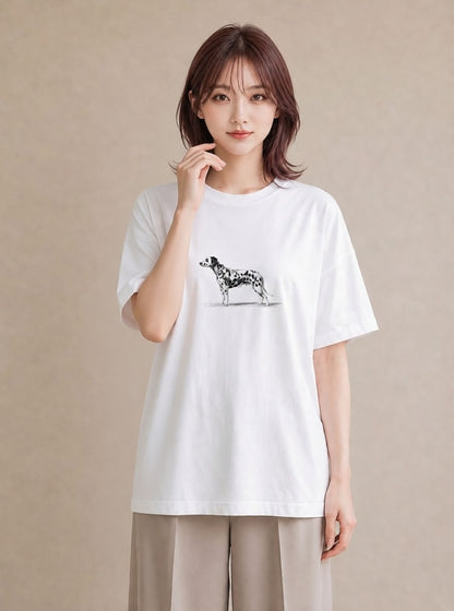 半袖Tシャツ レディース ダルメシアン 犬 いぬ イラスト フェミニン お出かけ 普段着 白T YMAZO