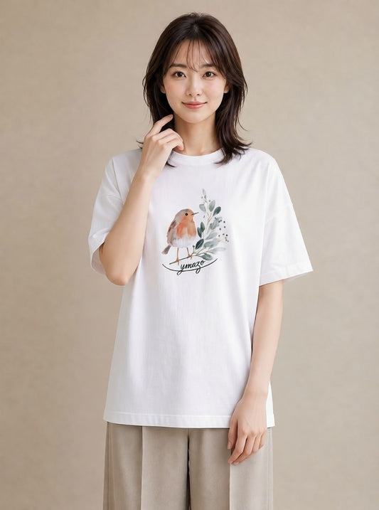 プリントTシャツ レディース ことり ペット 動物 イラスト こなれ感 散歩 お出かけ 白T YMAZO