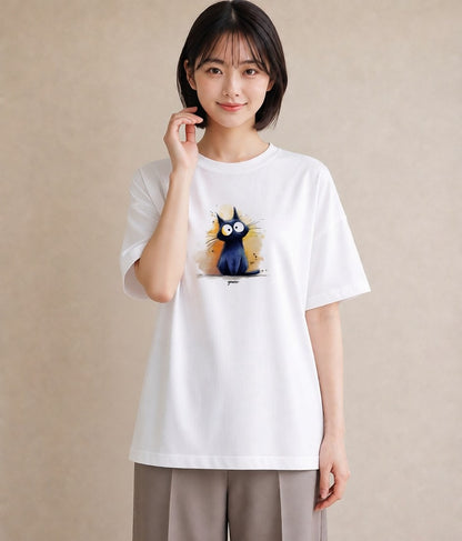 半袖Tシャツ レディース ロシアンブルー 猫 ねこ イラスト カフェコーデ 通学 誕生日プレゼント 白T YMAZO