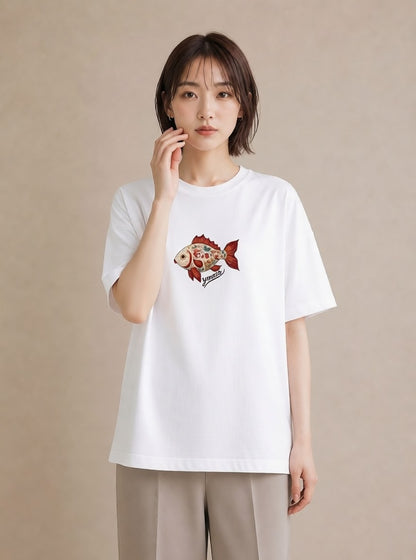 デザインTシャツ レディース 出目金 ペット 動物 イラスト ボタニカル ビーチ デイリーウェア 白T YMAZO