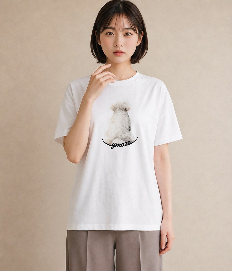 Tシャツ レディース トイプードル プードル 犬 いぬ イラスト シンプル 公園 ママ 白T YMAZO
