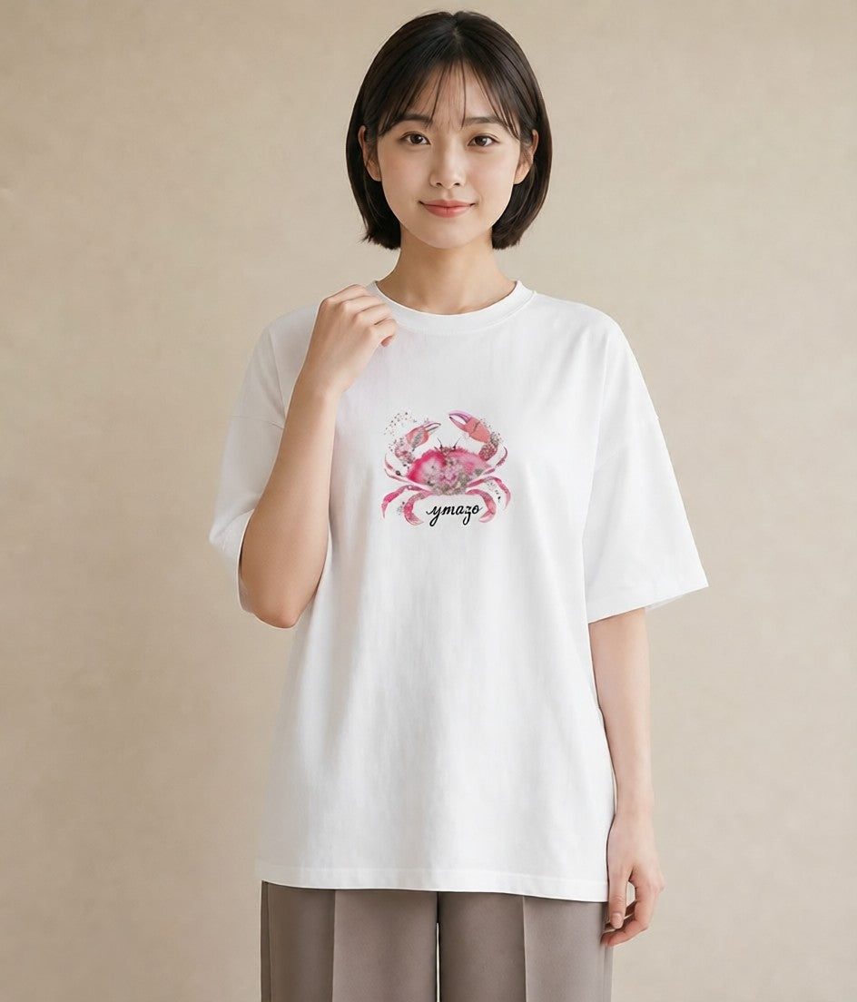 プリントTシャツ レディース エビ 海の生き物 海 イラスト 旅行コーデ 母の日 ビーチ 白T YMAZO