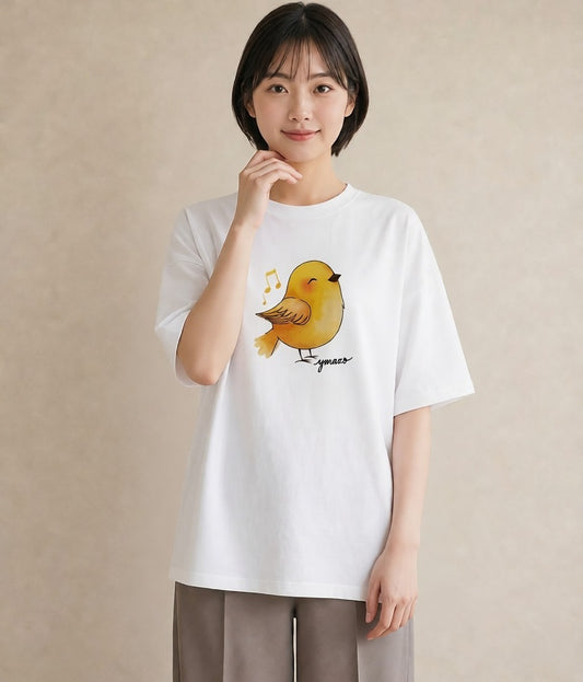 Tシャツ レディース 小鳥 ペット 動物 イラスト ボタニカル 自分用 ルームウェア 白T YMAZO