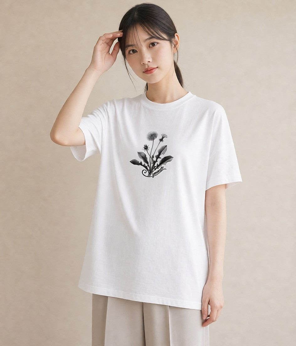 Tシャツ レディース たんぽぽ 花 花柄 イラスト お洒落 カフェ巡り 女子会 白T