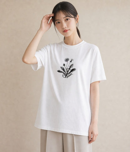 Tシャツ レディース たんぽぽ 花 花柄 イラスト お洒落 カフェ巡り 女子会 白T