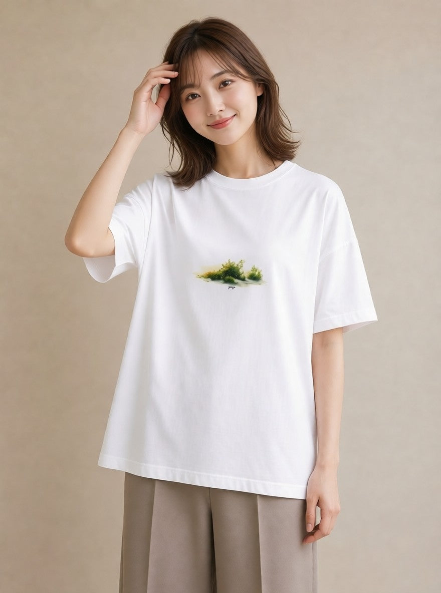 プリントTシャツ レディース 小川 橋 せせらぎ ナチュラル アンティーク イラスト 普段使い 海 カフェ巡り 白T YMAZO