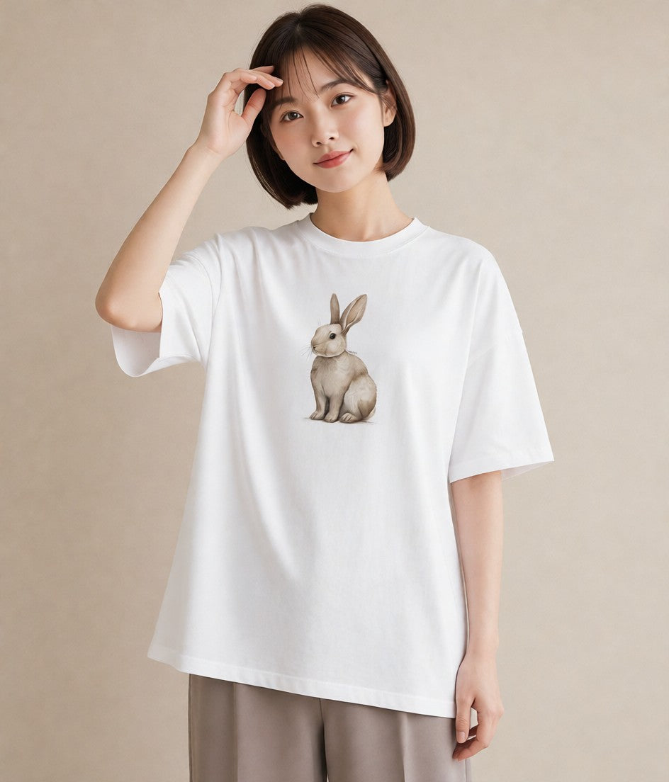 半袖Tシャツ レディース ロップイヤー ペット 動物 イラスト ポップ 海 カフェ巡り 白T YMAZO