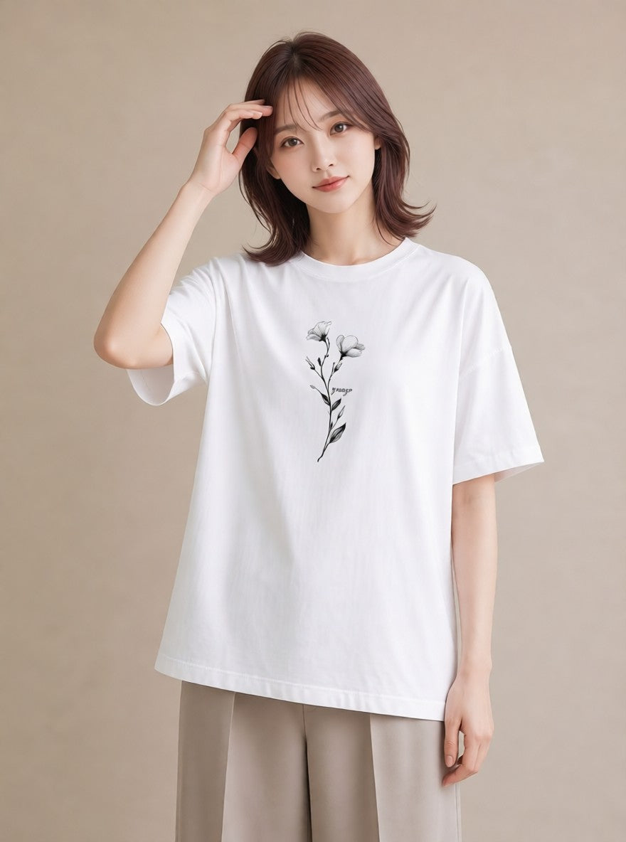 グラフィックTシャツ レディース 小花 花 フラワー イラスト ヴィンテージ風 送別ギフト 通勤 白T YMAZO
