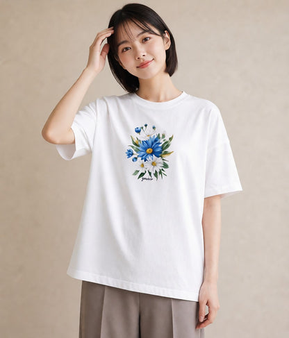 Tシャツ レディース マーガレット 花 花柄 イラスト 北欧風 女性 旅行用 白T YMAZO
