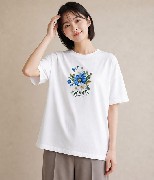 Tシャツ レディース マーガレット 花 花柄 イラスト 北欧風 女性 旅行用 白T YMAZO