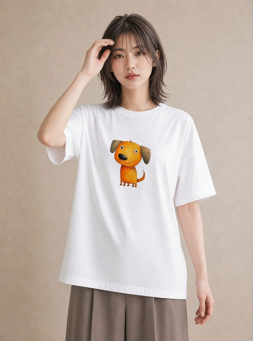 Tシャツ レディース わんちゃん 犬 いぬ イラスト ガーリー 親子 20代 白T YMAZO