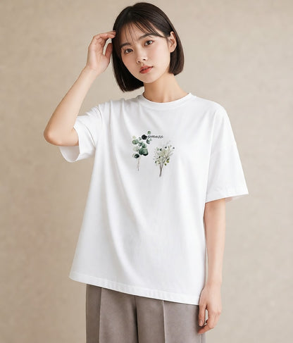 半袖Tシャツ レディース ボタニカル 植物 イラスト 在宅 公園 白T YMAZO