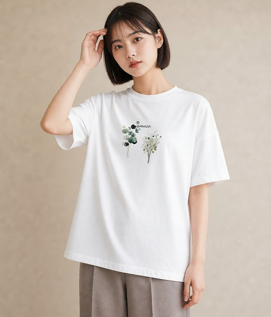 半袖Tシャツ レディース ボタニカル 植物 イラスト 在宅 公園 白T YMAZO