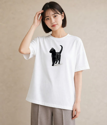 半袖Tシャツ レディース アメリカンショートヘア 猫 ねこ イラスト フェミニン 社会人 女性 白T YMAZO