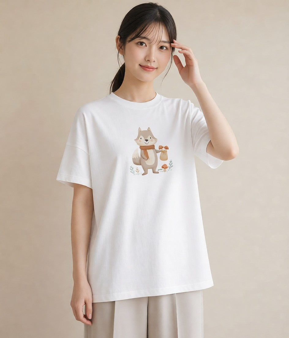 Tシャツ レディース たぬき 動物 アニマル イラスト シンプル お揃い 親子 白T YMAZO