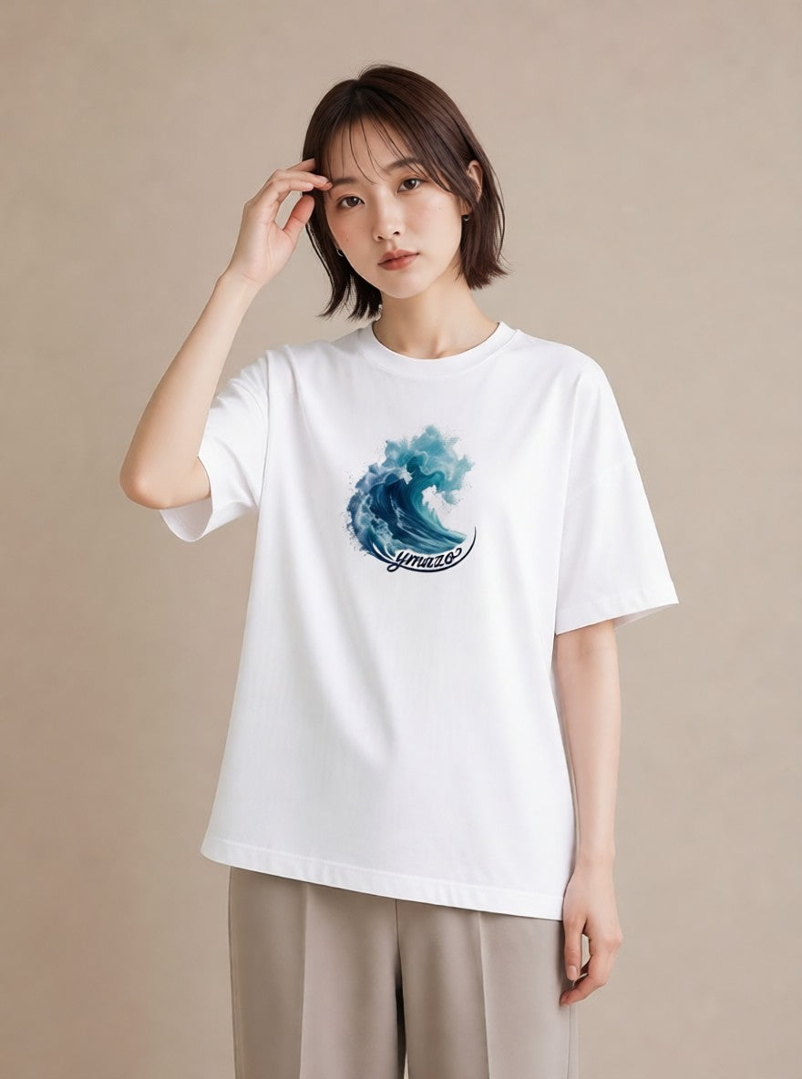 プリントTシャツ レディース 波 星空 宇宙 イラスト ボタニカル 誕生日プレゼント 綿100 白T YMAZO