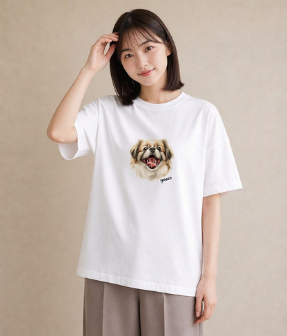 デザインTシャツ レディース 狆 犬 いぬ イラスト ゆるコーデ ペアコーデ 秋コーデ 白T YMAZO