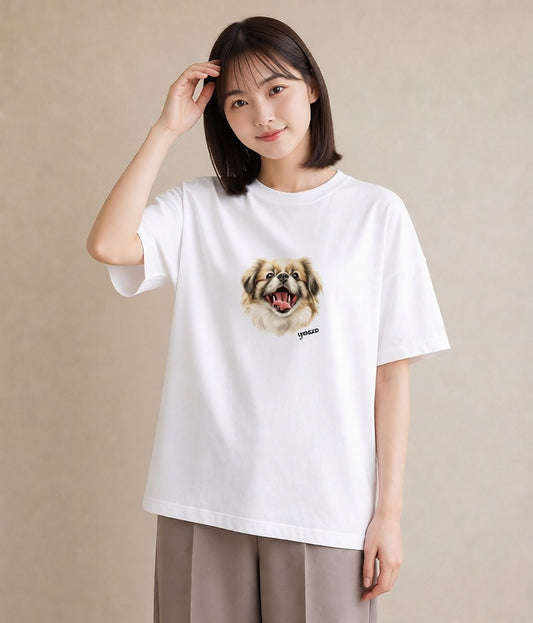 デザインTシャツ レディース 狆 犬 いぬ イラスト ゆるコーデ ペアコーデ 秋コーデ 白T YMAZO